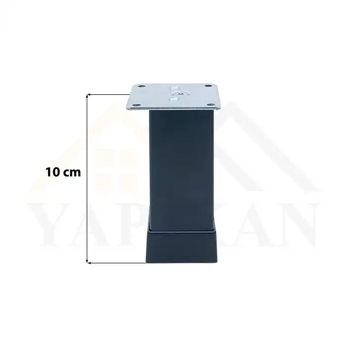 Dekoratif Mat Siyah Mobilya Ayağı 10 cm - 40x40 Alüminyum Düz Kare Ayak - Ayarlı Baza Koltuk Çekyat Kanepe Ayağı