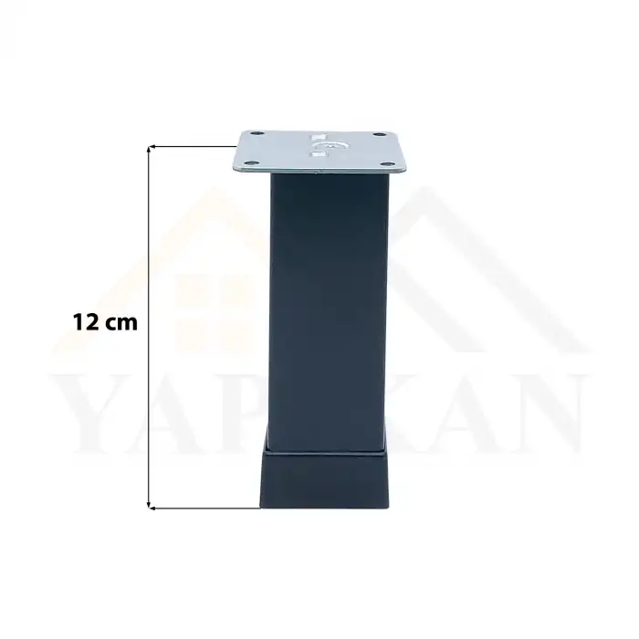Dekoratif Mat Siyah Mobilya Ayağı 12 cm - 40x40 Alüminyum Düz Kare Ayak - Ayarlı Baza Koltuk Çekyat Kanepe Ayağı