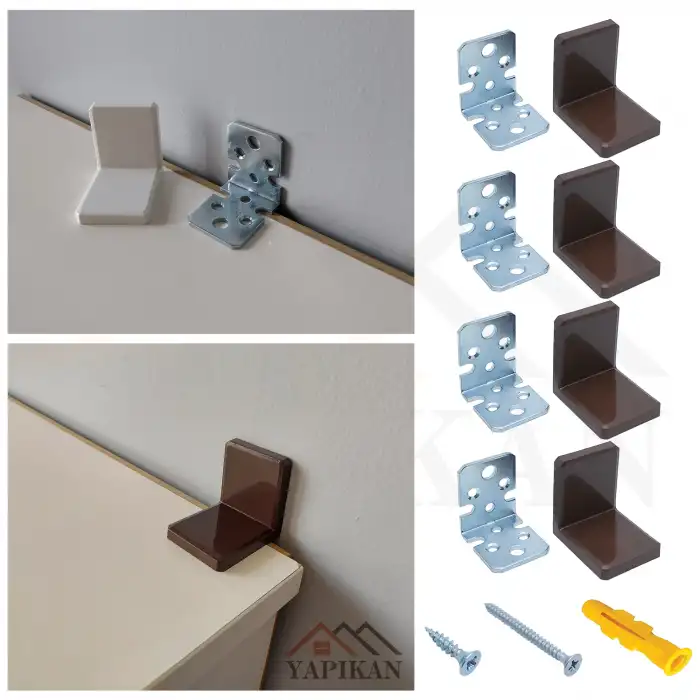 Kahverengi Deprem Güvenliği Ağır Dolap Duvar Sabitleme Aparatı Seti - Mobilya Gardırop Kitaplık Montaj Askı Elemanı