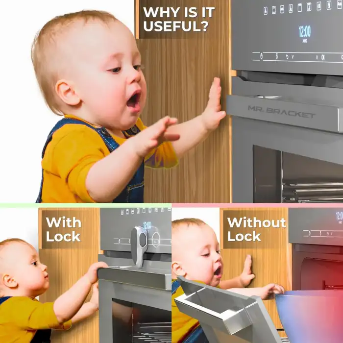 Fırın Kapağı Kilidi Isıya Dayanıklı Yapışkanlı Gri Beyaz - Bebek Güvenliği Çocuk Emniyet Kilit