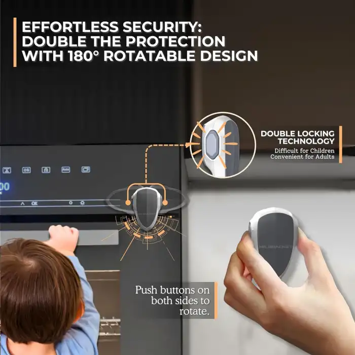 Fırın Kapağı Kilidi Isıya Dayanıklı Yapışkanlı Gri Beyaz - Bebek Güvenliği Çocuk Emniyet Kilit