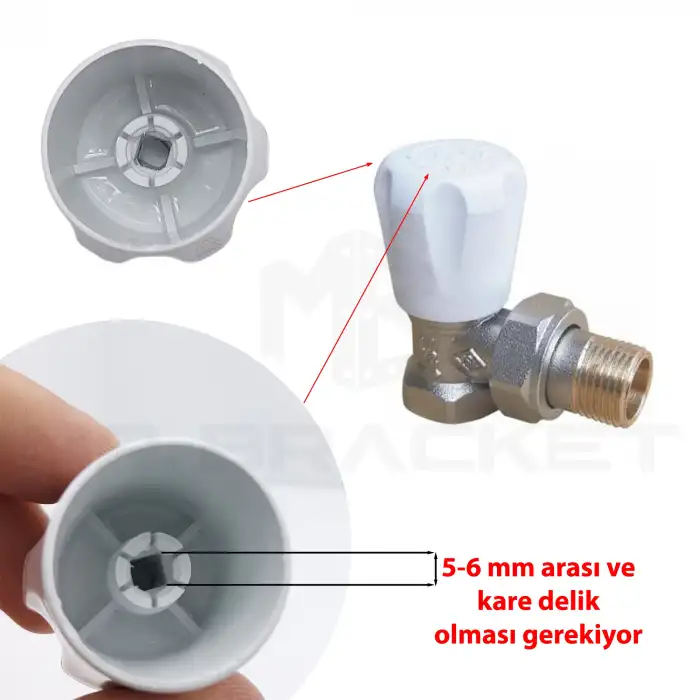 Geçmeli - 5 ad. Radyatör Vanası Başlığı - Geçmeli Petek Vana Kapağı - Vidasız Petek Musluk Kafası