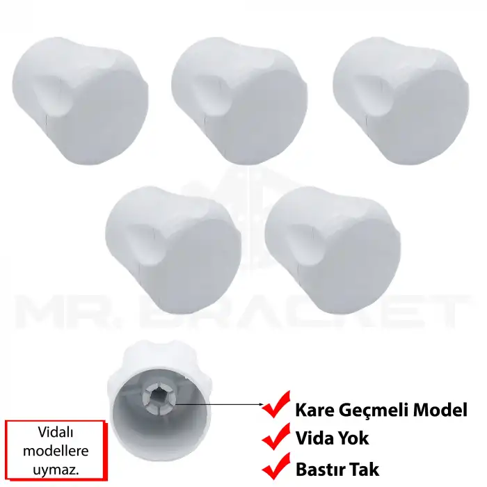 Geçmeli - 5 ad. Radyatör Vanası Başlığı - Geçmeli Petek Vana Kapağı - Vidasız Petek Musluk Kafası