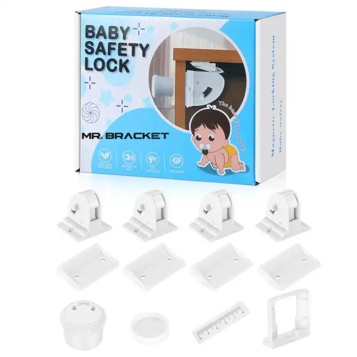 Güçlendirilmiş 4 Kilit + 1 Anahtar Gizli Manyetik Dolap Çekmece Kilidi - Bebek Güvenliği Çocuk Kilit
