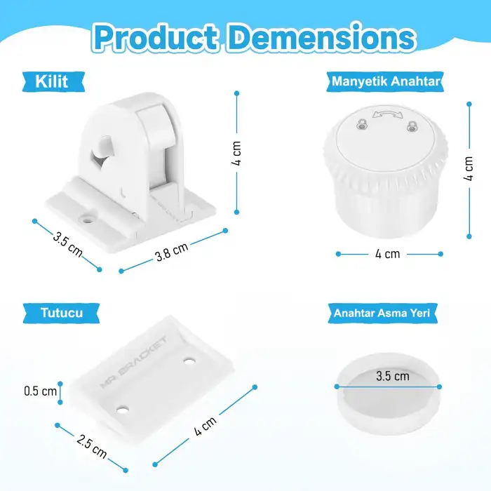 Güçlendirilmiş 4 Kilit + 1 Anahtar Gizli Manyetik Dolap Çekmece Kilidi - Bebek Güvenliği Çocuk Kilit