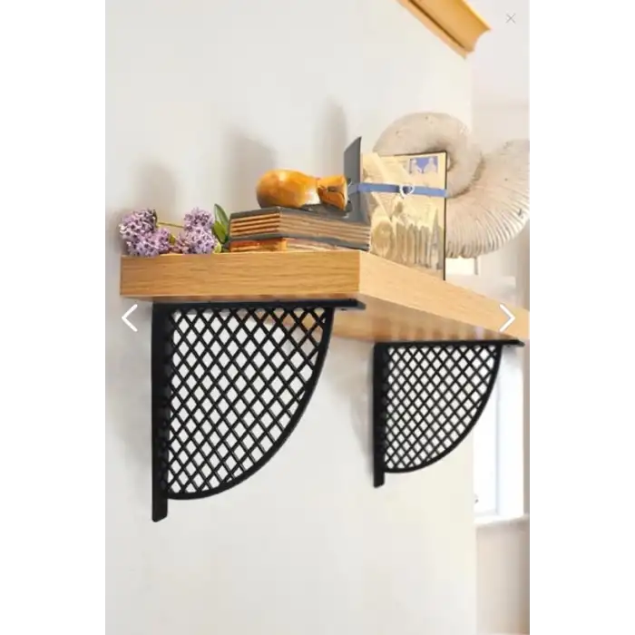 Hasır Desenli Plastik Siyah Dekoratif Raf Altı L Ayak 17x18cm - Duvara Raf Tutucu Montaj Askı Aparatı - Mutfak, Banyo, Koridor, Balkon, Çiçeklik Raf Ayağı