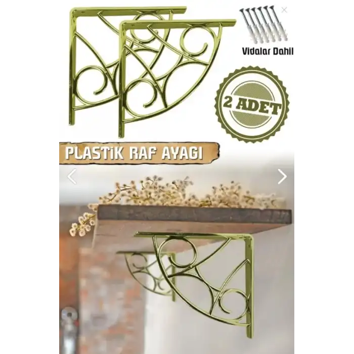Koç Desenli Plastik Altın (Gold) Dekoratif Raf Altı L Ayak 17x18cm - Duvara Raf Tutucu Montaj Askı Aparatı - Mutfak, Banyo, Koridor, Balkon, Çiçeklik Raf Ayağı