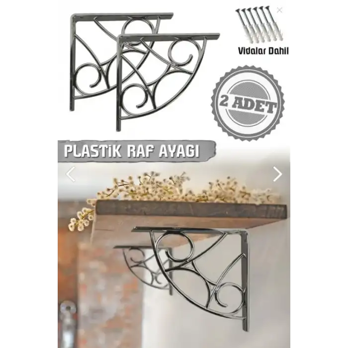 Koç Desenli Plastik Antrasit Dekoratif Raf Altı L Ayak 17x18cm - Duvara Raf Tutucu Montaj Askı Aparatı - Mutfak, Banyo, Koridor, Balkon, Çiçeklik Raf Ayağı