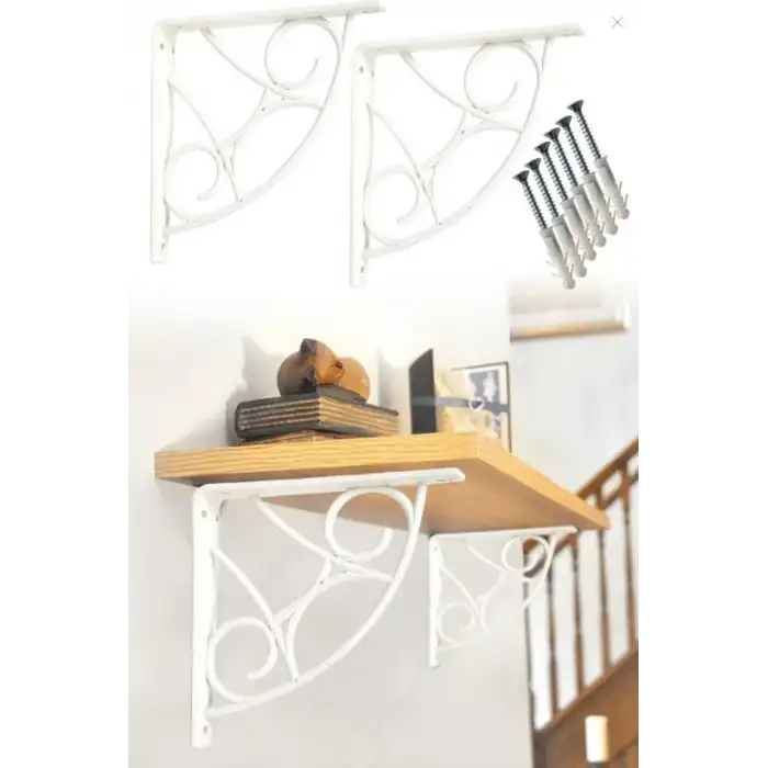 Koç Desenli Plastik Beyaz Dekoratif Raf Altı L Ayak 17x18cm - Duvara Raf Tutucu Montaj Askı Aparatı - Mutfak, Banyo, Koridor, Balkon, Çiçeklik Raf Ayağı