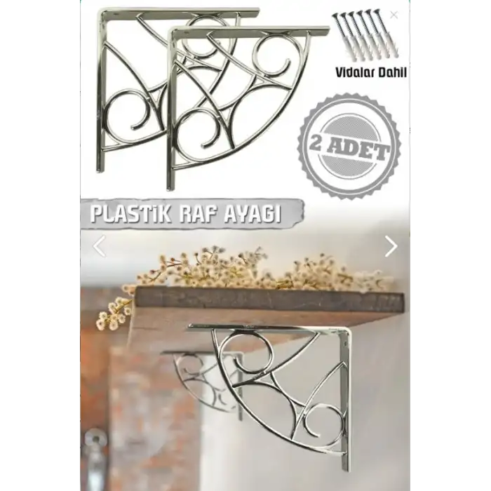 Koç Desenli Plastik Krom (Gümüş) Dekoratif Raf Altı L Ayak 17x18cm - Duvara Raf Tutucu Montaj Askı Aparatı - Mutfak, Banyo, Koridor, Balkon, Çiçeklik Raf Ayağı