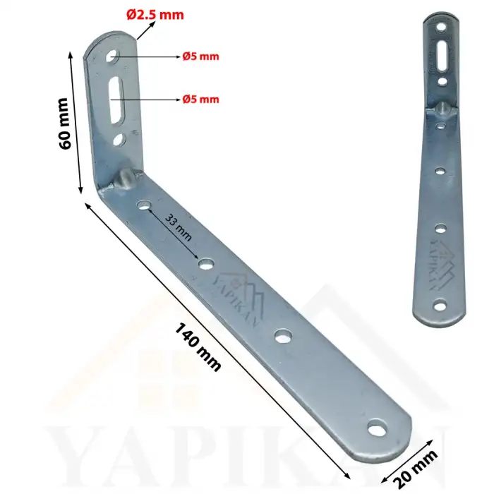 20x60x140 mm - Orta Yük Deprem Dolap Sabitleme Aparatı - Mobilya Gardırop Eşya Duvara Sabitleyici L Demir - (Kod_619)