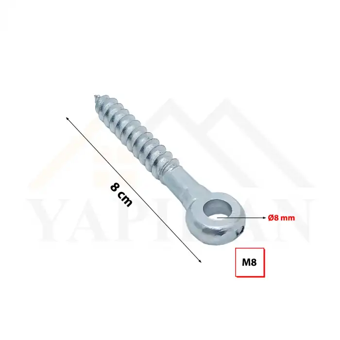 M8 Gözlü Vida - Delikli Kuş Gözü Vida - Yuvarlak Başlıklı Ahşap Duvar Beton Sunta Vidası
