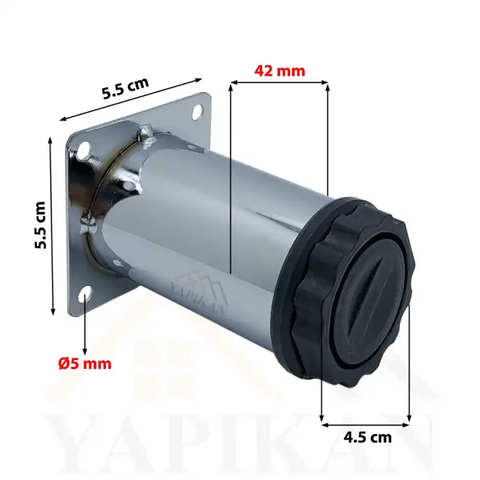 Metal Krom Baza Ayak 42 Lik Gövde 12 cm - Mobilya Dolap Baza Çekyat Koltuk Masa Kanepe Ayağı - Ayarlanabilir Metal Krom Baza Ayak Plastik Bingo - Vidalanabilir Tablalı Yükseltme Ayağı