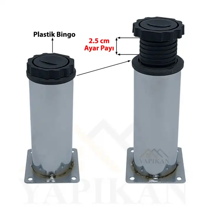 Metal Krom Baza Ayak 42 Lik Gövde 12 cm - Mobilya Dolap Baza Çekyat Koltuk Masa Kanepe Ayağı - Ayarlanabilir Metal Krom Baza Ayak Plastik Bingo - Vidalanabilir Tablalı Yükseltme Ayağı