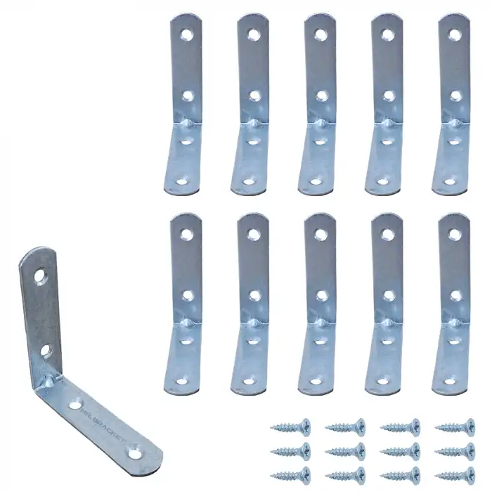 10 ad. L Demir Gönye Köşebent 6x6cm - Mobilya Dolap Raf Köşe Sabitleme Birleştirme Bağlantı Aparatı