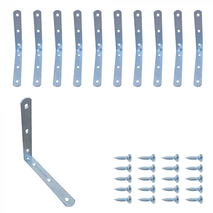 10 ad. L Demir Gönye Köşebent 8x8cm - Mobilya Dolap Raf Köşe Sabitleme Birleştirme Bağlantı Aparatı