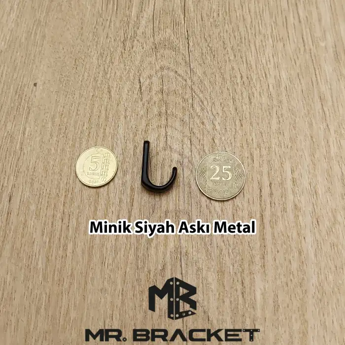 Mr. Bracket 10 ad. Siyah Minik Askı Metal - Portmanto Gardırop Askısı Çanta Eşya Elbise Askılığı