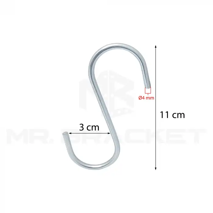 Mr. Bracket 10 adet Uzun Es Kanca 4x110 - S Kanca Metal - Banyo Mutfak Dolap Düzenleyici Kanca Demir