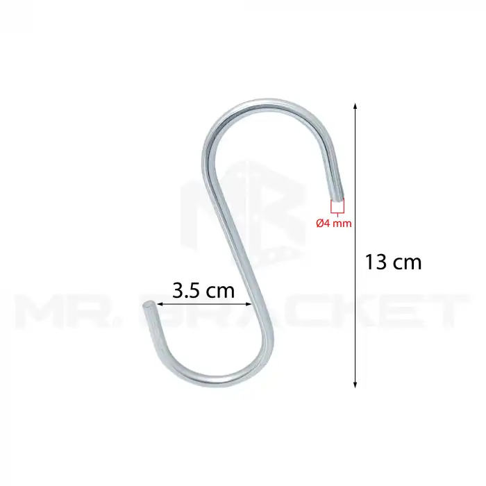 Mr. Bracket 10 adet Uzun Es Kanca 5x130 - S Kanca Metal - Banyo Mutfak Dolap Düzenleyici Kanca Demir