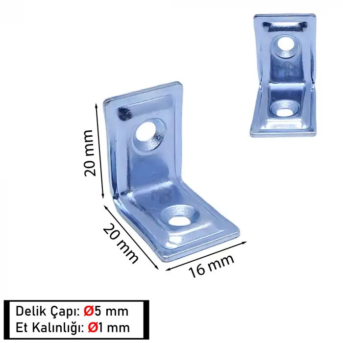 Mr. Bracket 25 ad L Demir Gönye Köşebent 16x20x20mm- Mobilya Dolap Köşe Birleştirme Bağlantı Aparatı