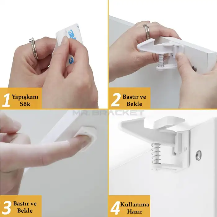 4lü Bebek Çocuk Kilit Gizli Çekmece Dolap Güvenlik Kilidi - Geliştirilmiş Versiyon 3M Yapışkanlı