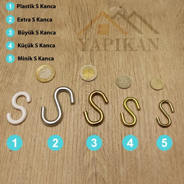 Metal S Kanca Minik - eS Kanca - Dolap Kancası Demir - Avize Eşya Elbise Asmak için Kanca