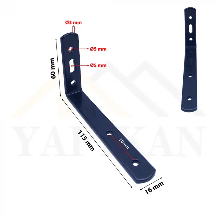 16x60x115 mm - Siyah Çelik Dolap Sabitleme Aparatı - Orta Yük Mobilya Sabitleyici Kit - Duvara Eşya Sabitleme Demiri