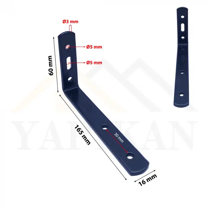 16x60x165 mm - Siyah Çelik Dolap Sabitleme Aparatı - Orta Yük Mobilya Sabitleyici Kit - Duvara Eşya Sabitleme Demiri