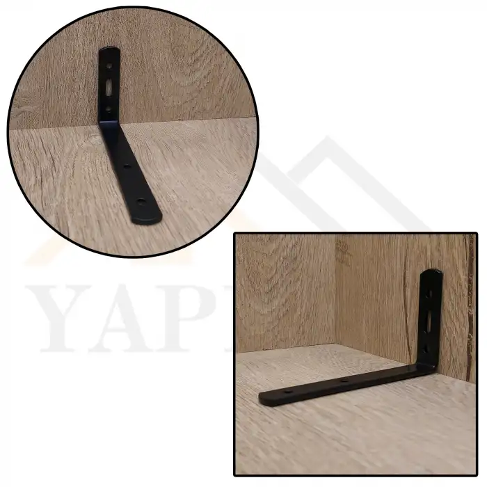 16x60x140 mm - Siyah Çelik Dolap Sabitleme Aparatı - Orta Yük Mobilya Sabitleyici Kit - Duvara Eşya Sabitleme Demiri
