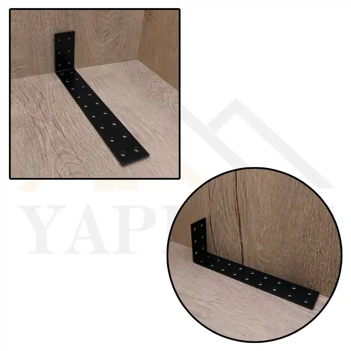 30x60x180 mm - Siyah Dekoratif Dolap Sabitleme Aparatı Çelik - Mobilya Sabitleyici Kit - Duvara Eşya Sabitleme Demiri