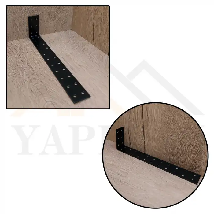 30x60x220 mm - Siyah Dekoratif Dolap Sabitleme Aparatı Çelik - Mobilya Sabitleyici Kit - Duvara Eşya Sabitleme Demiri