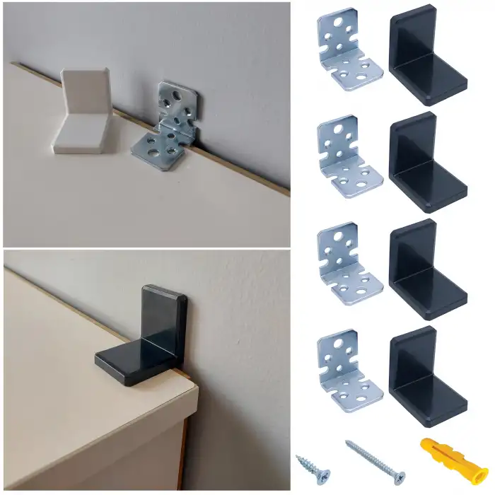 Siyah Deprem Güvenliği Ağır Dolap Duvar Sabitleme Aparatı Seti - Mobilya Gardırop Kitaplık Montaj Askı Elemanı