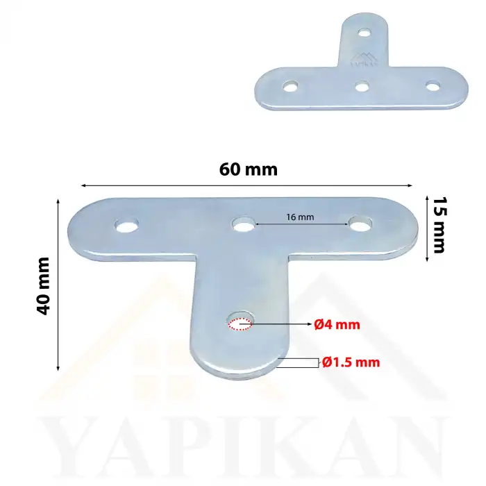 T Demir Gönye Köşebent 1.5x15x40x60mm - Te Köşe Bağlantı Birleştirme
