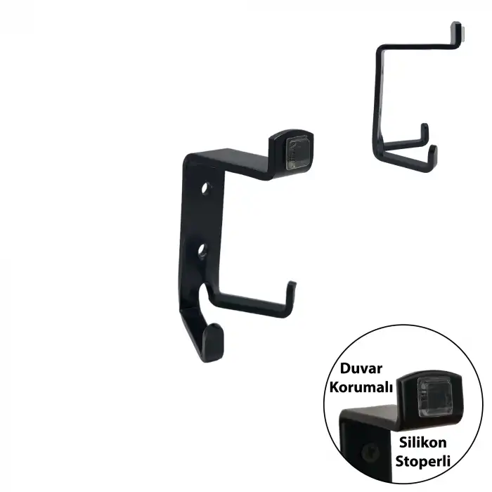 Tamponlu Portmanto Koç Askı Siyah - Duvar Çarpma Önleyici Duvar Askısı
