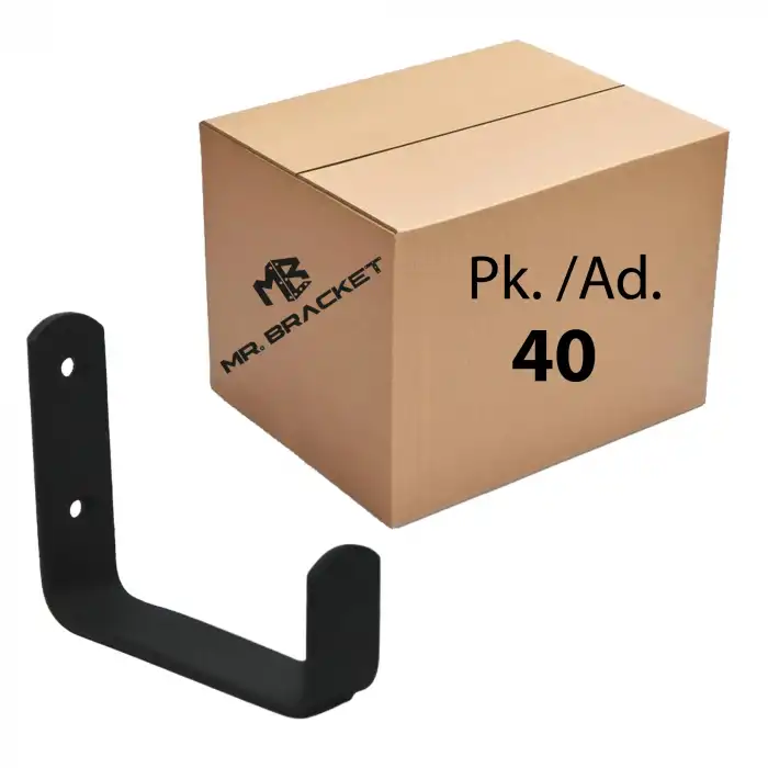 Toptan 40 ad.- Çelik Geniş Duvar Askısı 80mm Texture Mat Siyah - Metal Uzun Eşya Çanta Bisiklet Askı Aparatı