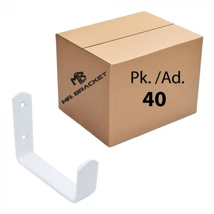 Toptan 40 ad.- Çelik Geniş Duvar Askısı 80mm Beyaz - Metal Uzun Eşya Çanta Bisiklet Askı Aparatı