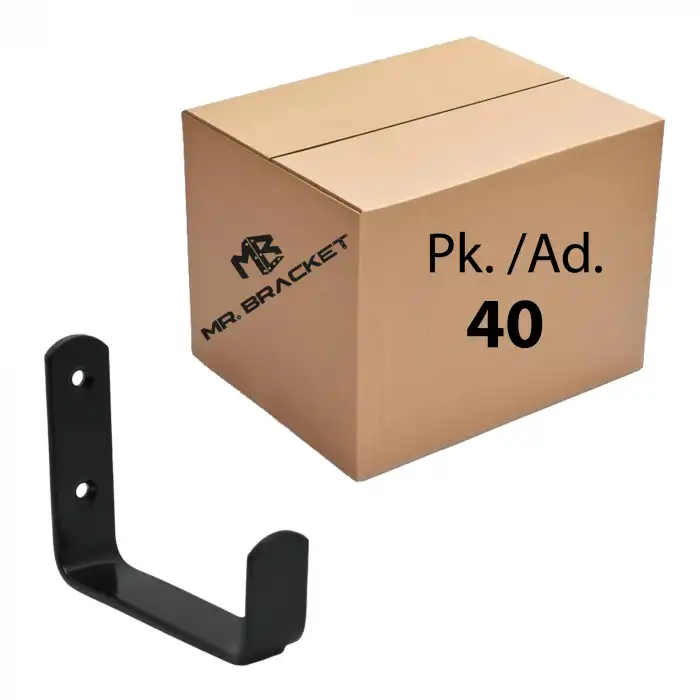 Toptan 40 ad.- Çelik Geniş Duvar Askısı 80mm Siyah - Metal Uzun Eşya Çanta Bisiklet Askı Aparatı