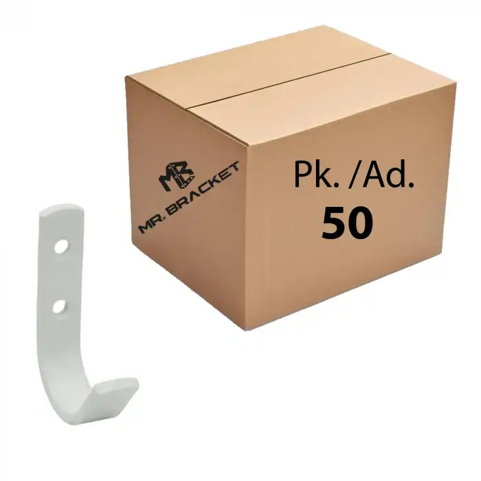 Toptan 50 ad.- Çelik U - J Tek Askı Duvar Askısı Beyaz - Okul Sınıf Askılık Masa Sıra Çanta Askılığı