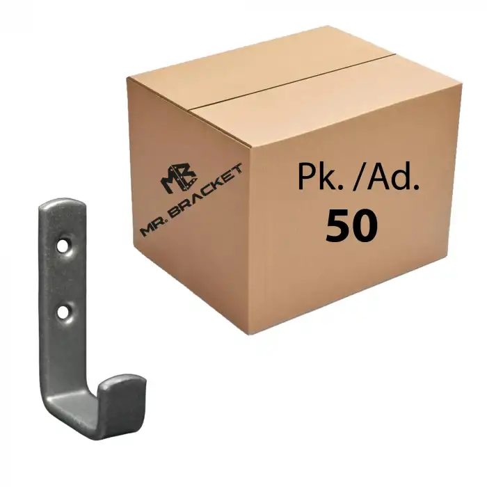 Toptan 50 ad. - Çelik L Tek Askı Duvar Askısı Gümüş - Okul Sınıf Askılık Masa Sıra Çanta Askılığı
