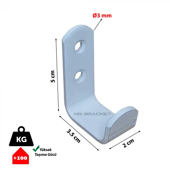 Toptan 50 ad. - Metal Duvar Askısı Beyaz - Kırılmaz Okul Sınıf Askılık Masa Sıra Çanta Askılığı