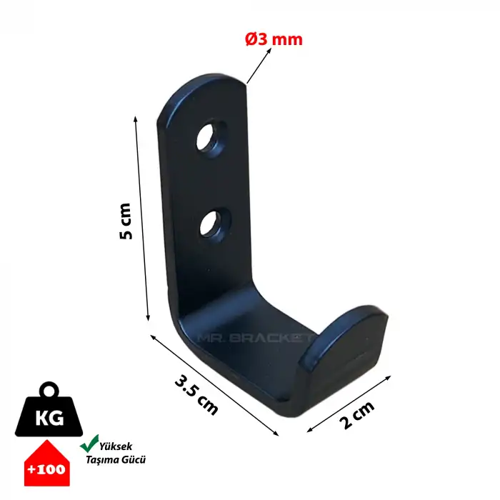 Toptan 50 ad. - Metal Duvar Askısı Siyah - Kırılmaz Okul Sınıf Askılık Masa Sıra Çanta Askılığı