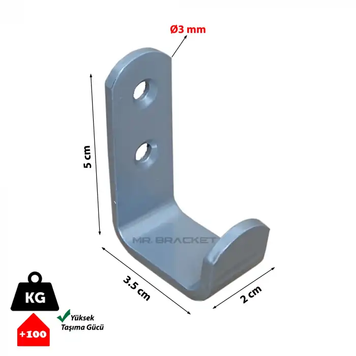 Toptan 50 ad. - Metal Duvar Askısı Gri Renk - Kırılmaz Okul Sınıf Askılık Masa Sıra Çanta Askılığı