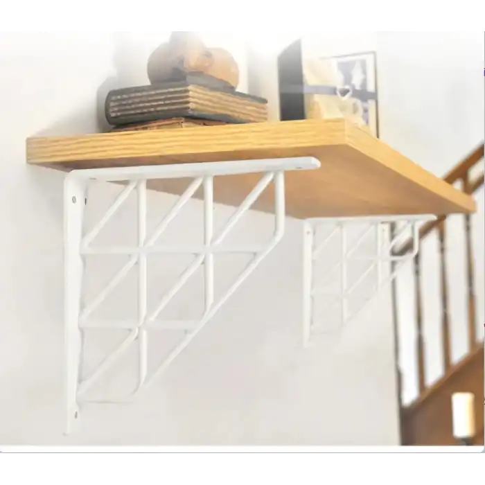 Üçgen Desenli Plastik Beyaz Dekoratif Raf Altı L Ayak 17x18cm - Duvara Raf Tutucu Montaj Askı Aparatı - Mutfak, Banyo, Koridor, Balkon, Çiçeklik Raf Ayağı