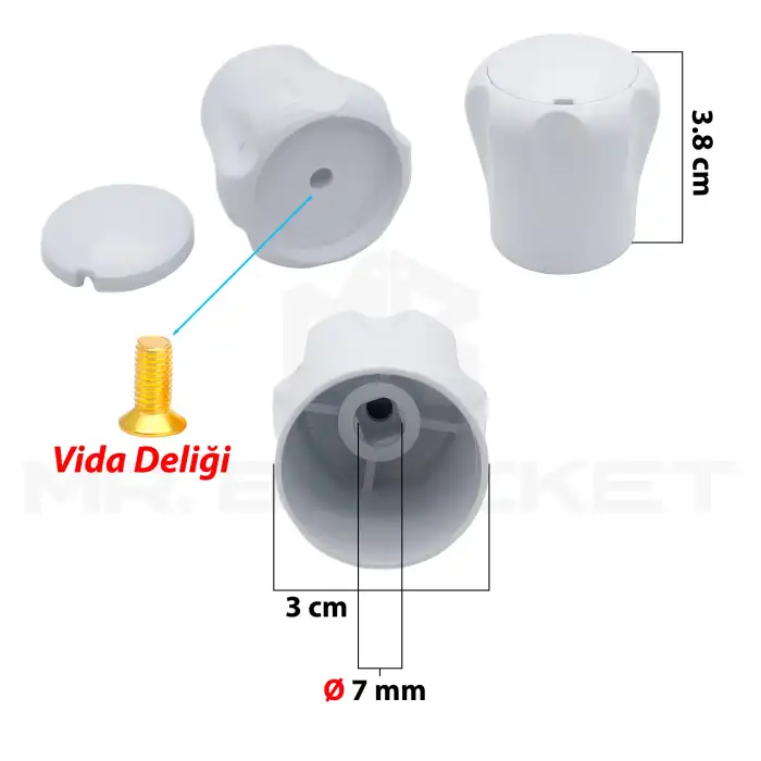 Vidalı 7 Mm - 5 Ad. Radyatör Vanası Başlığı - Geniş Tip Petek Vana Kapağı - Petek Musluk Kafası