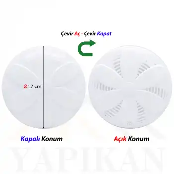 Dekoratif Papatya Desenli Ayarlı Baca Kapağı Beyaz Ø12.5cm - Plastik Baca Deliği Kapağı - Yuvarlak Aç-Kapa Baca Kapak