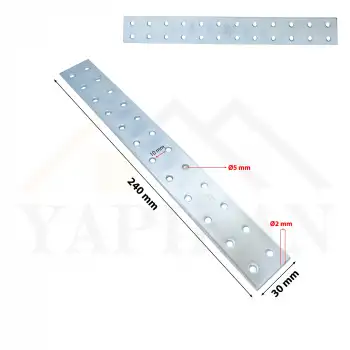 30x240 mm - Uzun Düz Gönye Bağlantı Demiri - Metal Düz Köşebent Birleştirme Aparatı