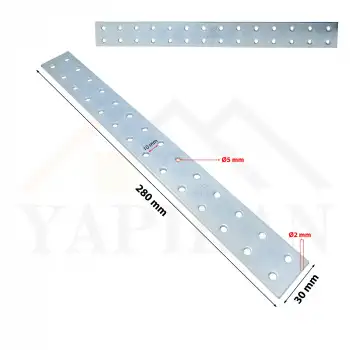30x280 mm - Uzun Düz Gönye Bağlantı Demiri - Metal Düz Köşebent Birleştirme Aparatı