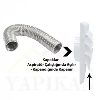 Hareketli Aspiratör Davlumbaz Baca Menfezi Kapağı Kare - Hava ile Açılıp Kapanan Duvar Menfezi - Panjurlu Oynar Aspiratör Borusu Çıkış Kapağı