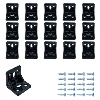 15 ad. Siyah Plastik L Gönye Köşe Bağlantı Aparatı - Mobilya Dolap Raf Çekmece Sabitleme Birleştirme