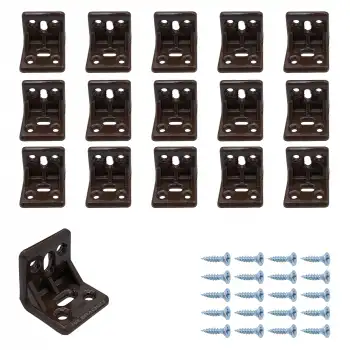 15 ad. Kahve Plastik L Gönye Köşe Bağlantı Aparatı - Mobilya Dolap Raf Çekmece Sabitleme Birleştirme